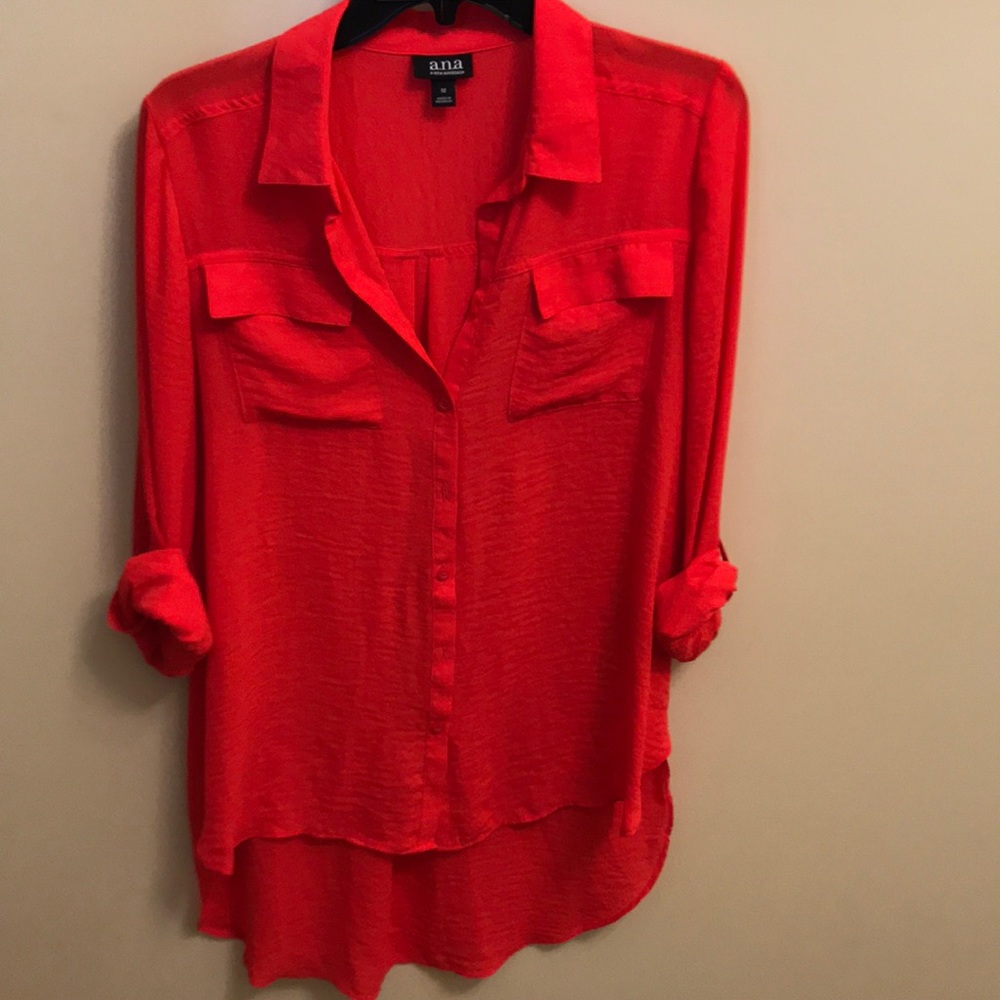 a.n.a Red 3/4 Sleeve Button-up Blouse